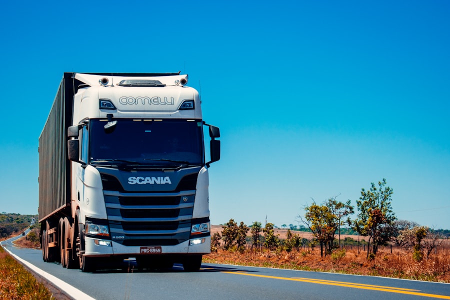 Fleet trucks on the road
